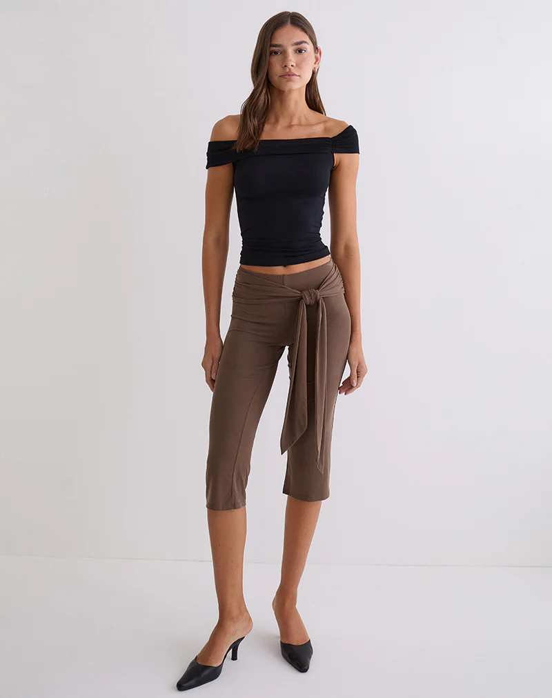 Effy Tie Side Capri in Cupro Bitter Chocolate - Image 6