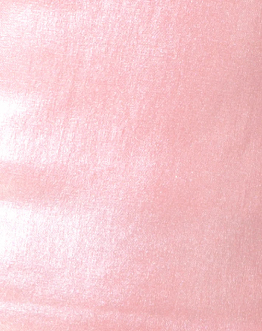 Egile Bodycon Dress in Metallic Shimmer Baby Pink - Image 5