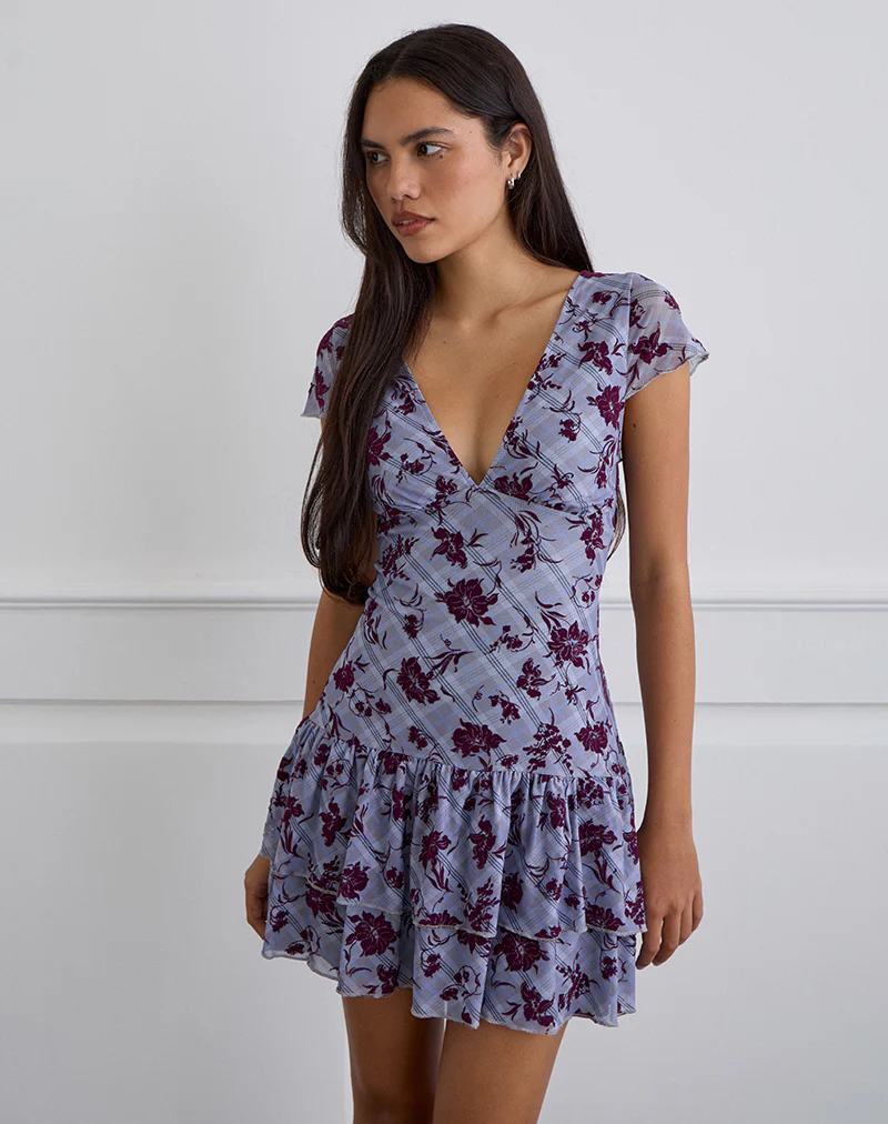 Elaya Dress in Lotus Flock Checked Lavender - Image 2