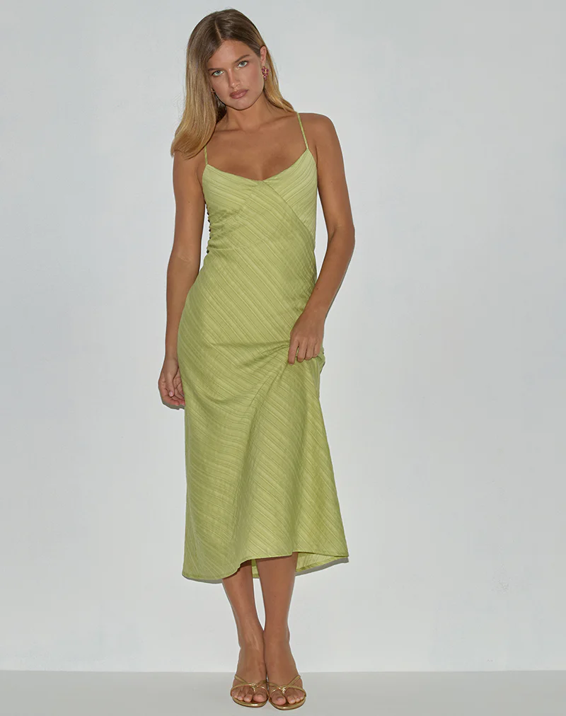 Elayna Midi Dress in Chiffon Stripe Green - Image 5
