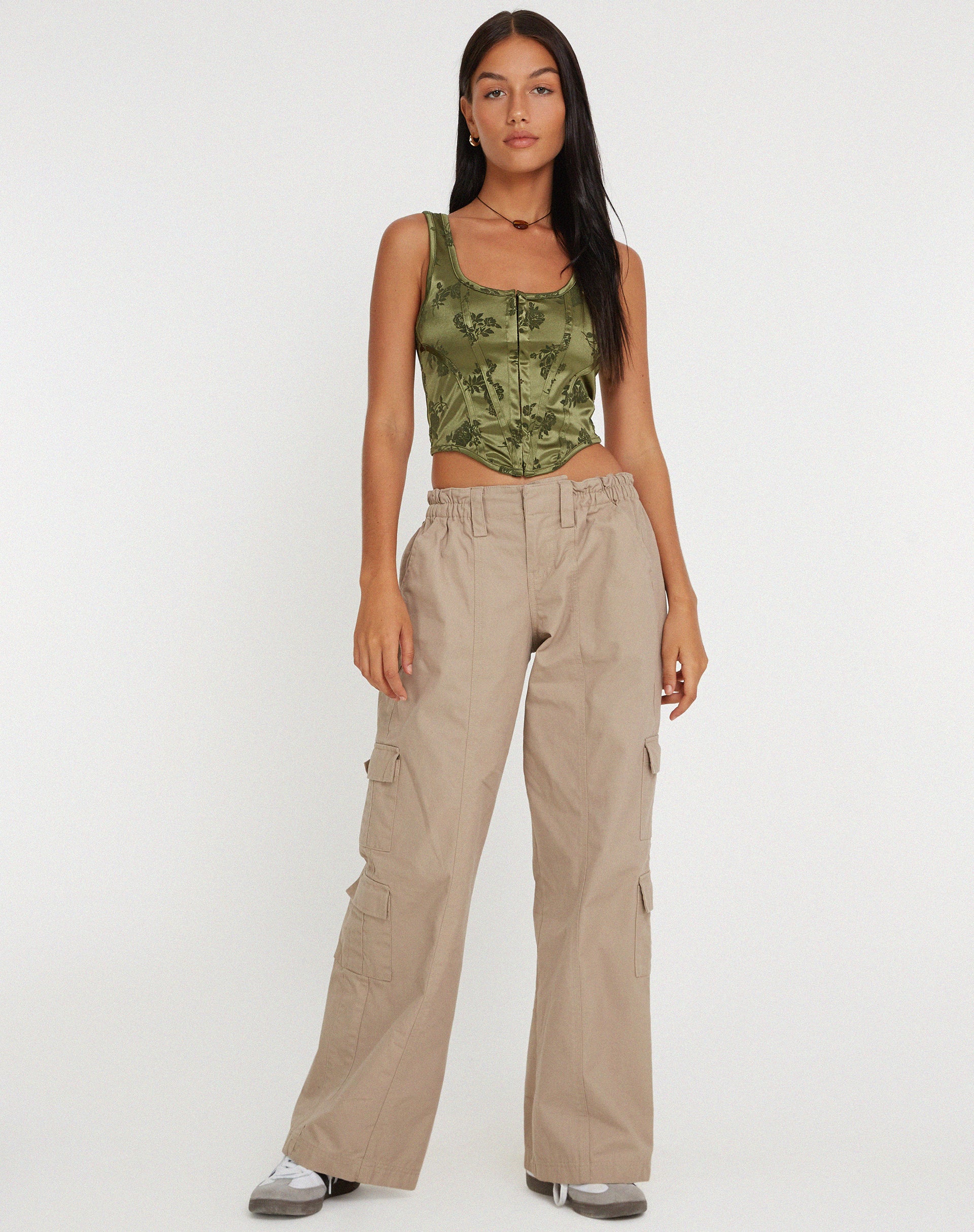 Elciva Corset Top in Rose Flock Loden Green - Image 2