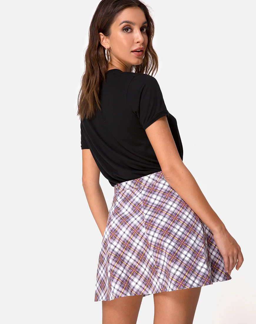 Elda Skirt in Grunge Check Purple - Image 2