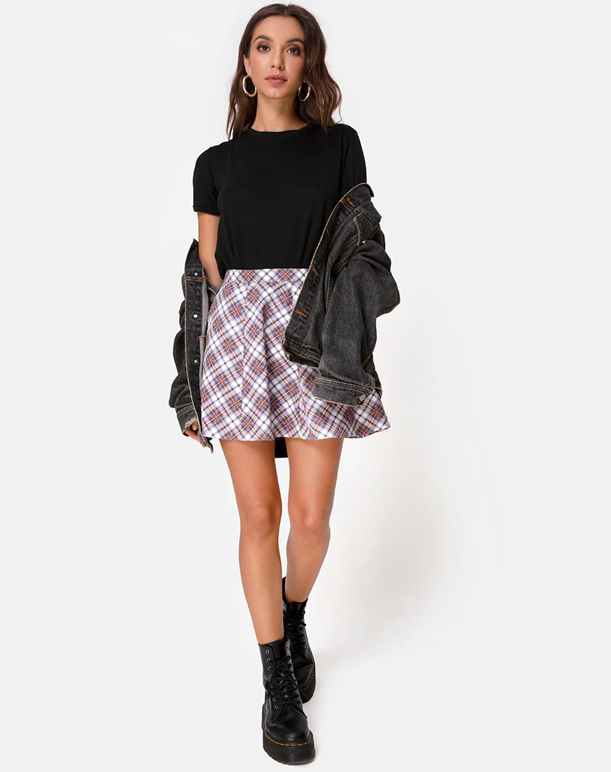 Elda Skirt in Grunge Check Purple - Image 3