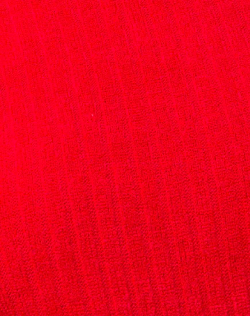 Elena Crop Top in Rib Knit Red - Image 5