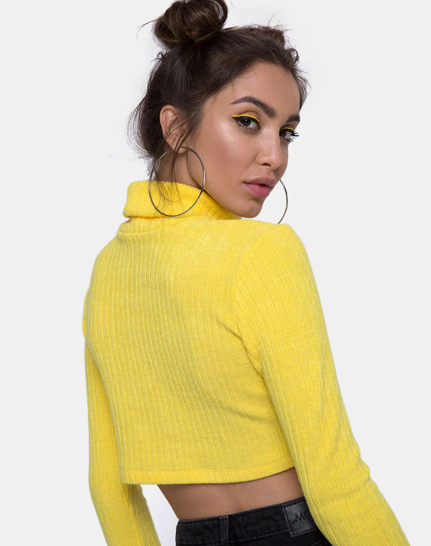 Elena Crop Top in Rib Knit Yellow - Image 2