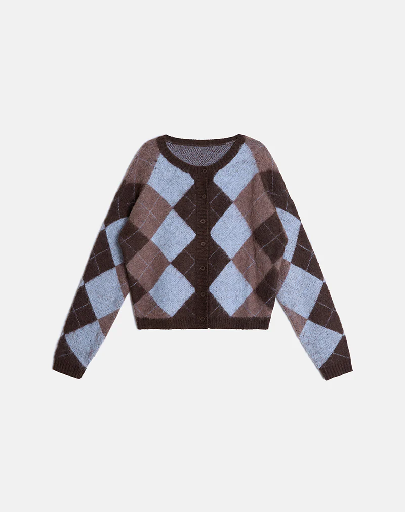 Eliana Cardigan in Knit Argyle Blue - Image 2