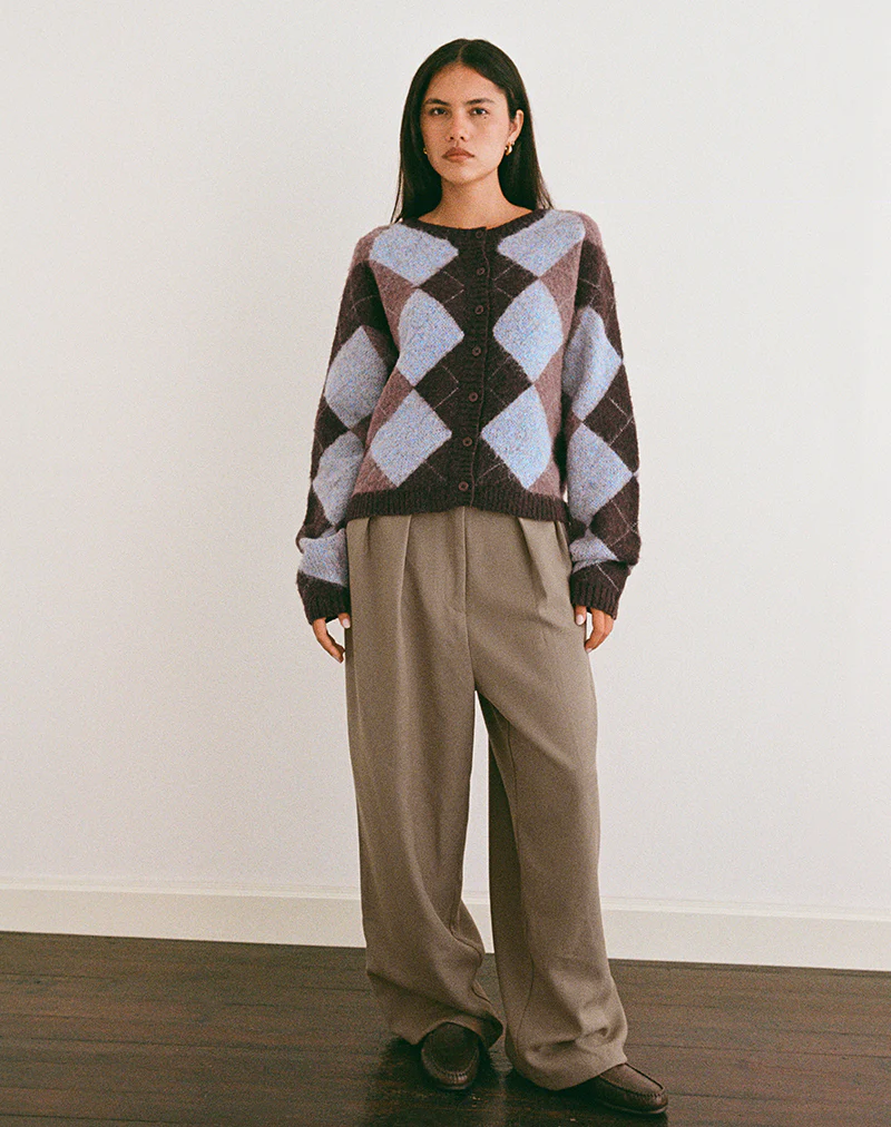 Eliana Cardigan in Knit Argyle Blue - Image 3