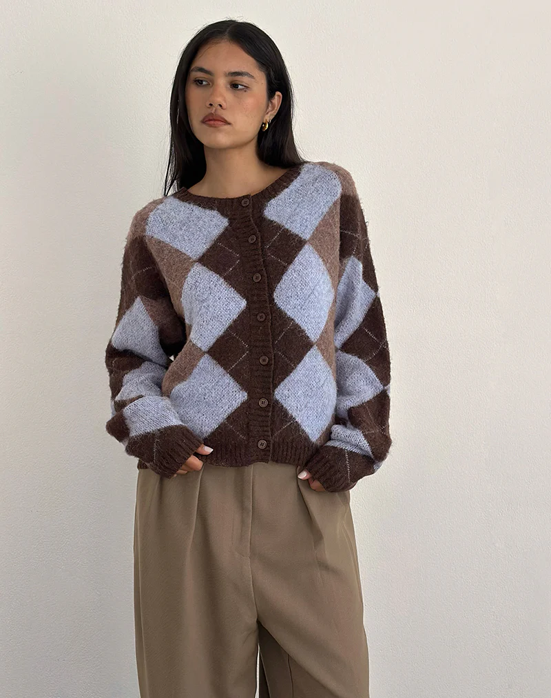 Eliana Cardigan in Knit Argyle Blue - Image 4