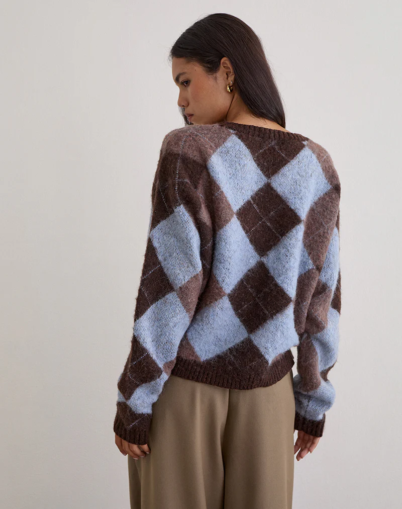 Eliana Cardigan in Knit Argyle Blue - Image 6