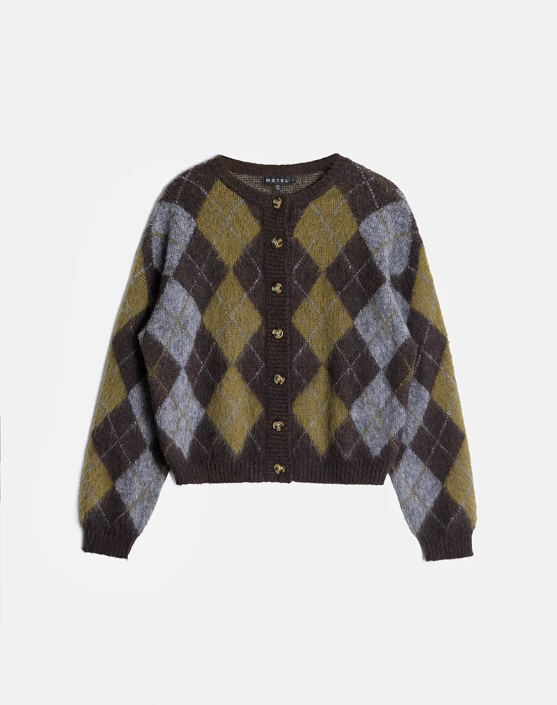 Eliana Cardigan in Knit Argyle Brown - Image 3