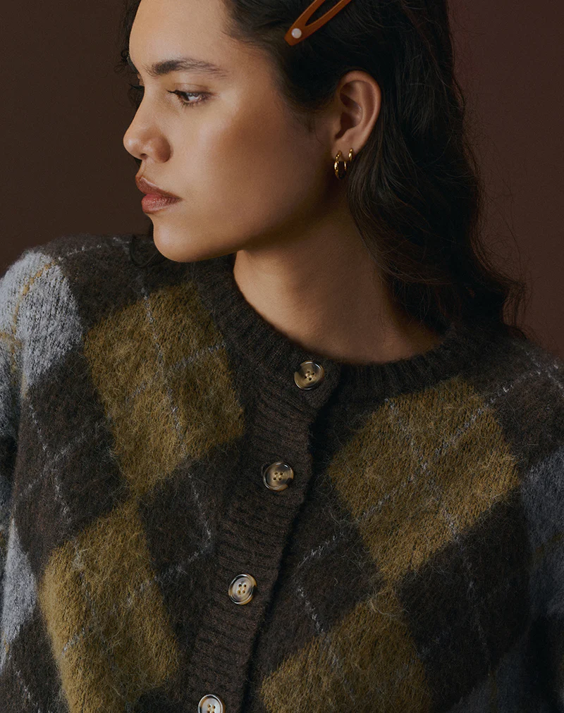 Eliana Cardigan in Knit Argyle Brown - Image 7