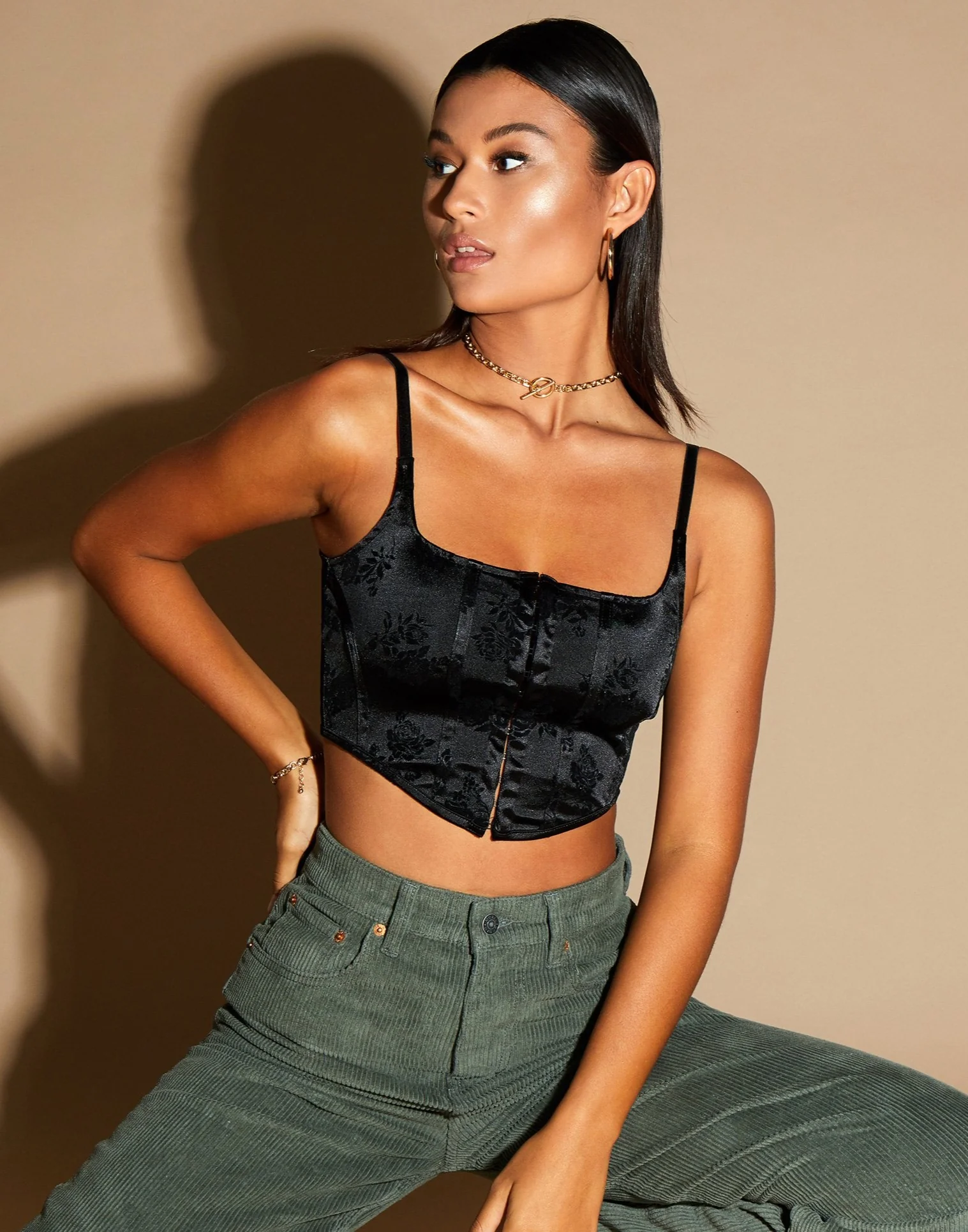 Elicia Crop Top in Black Rose Flock - Image 3