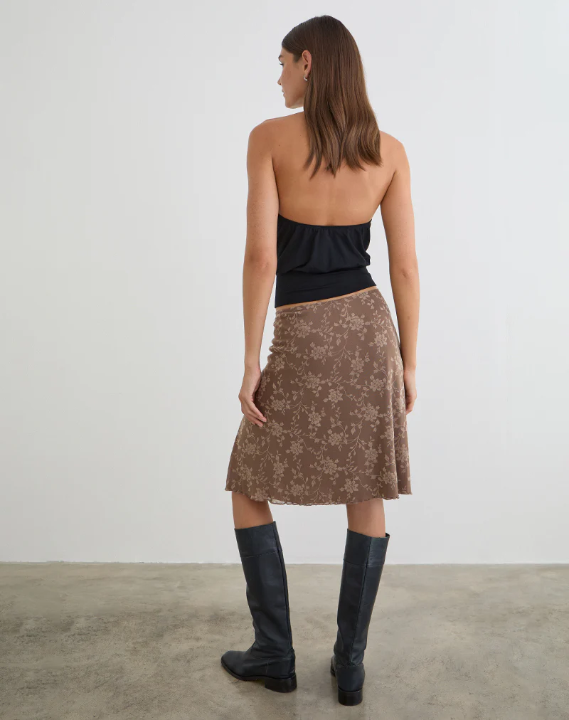 Elif Midi Skirt in Leafy Flock Dark Taupe - Image 4