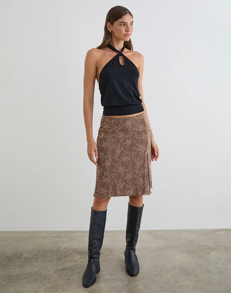 Elif Midi Skirt in Leafy Flock Dark Taupe - Image 5