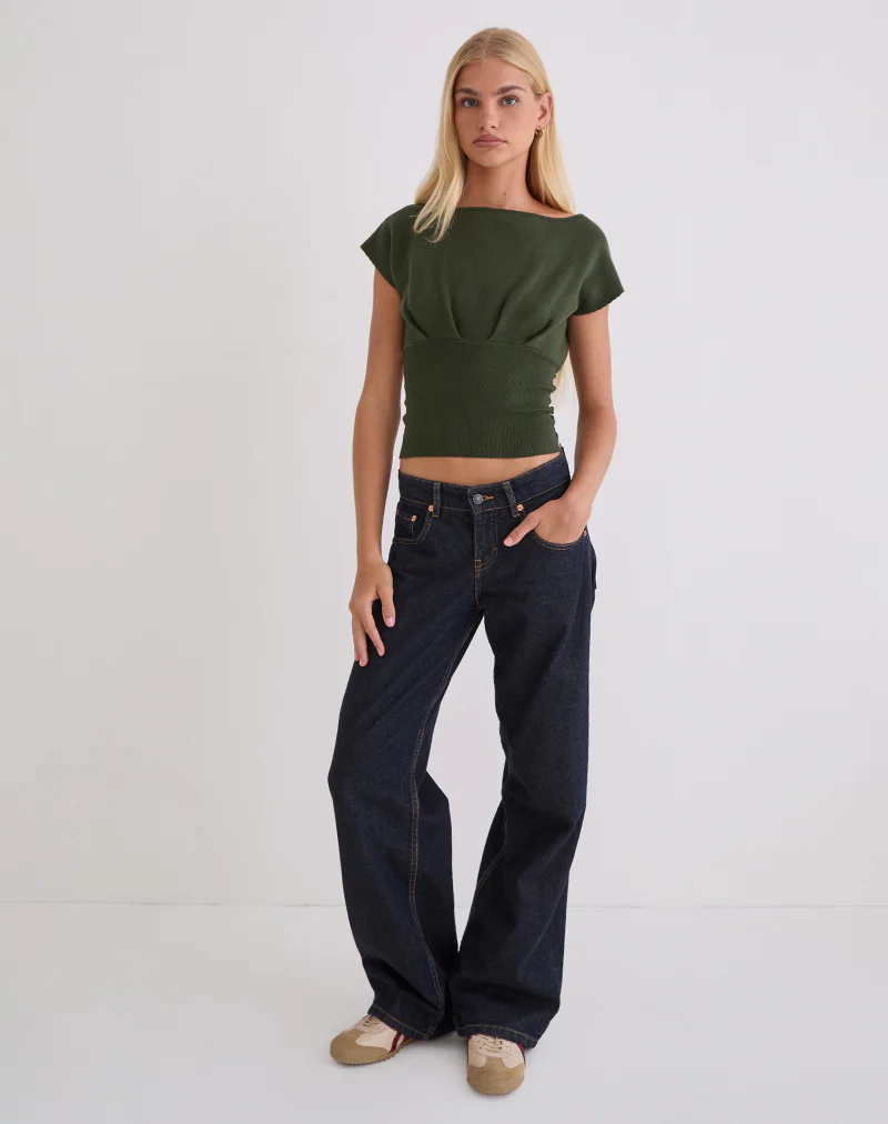 Elin Top in Knit Khaki with Pearl Buttons - Image 3