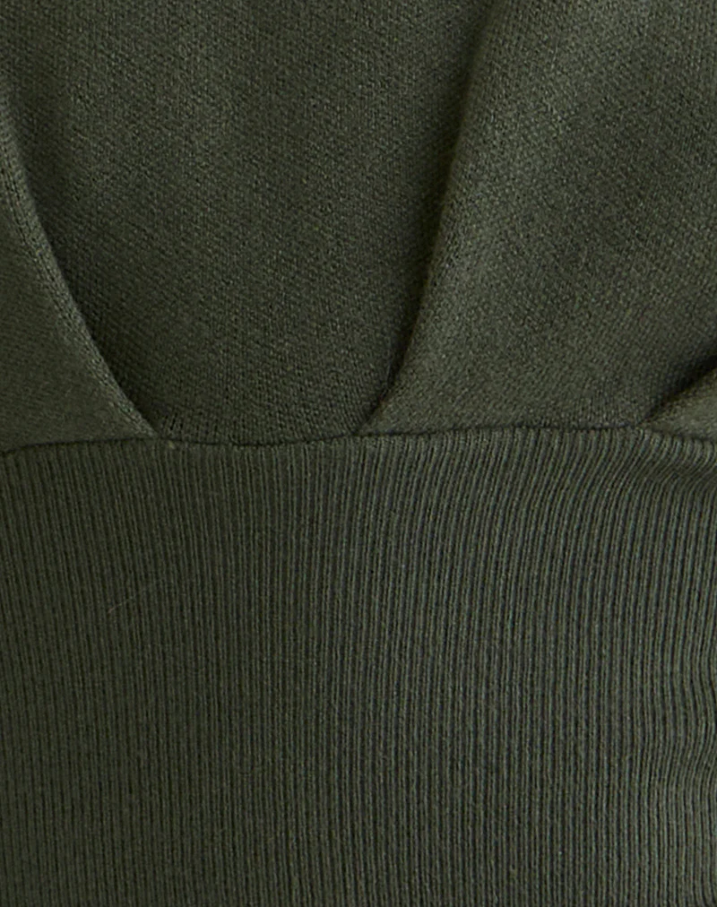 Elin Top in Knit Khaki with Pearl Buttons - Image 6