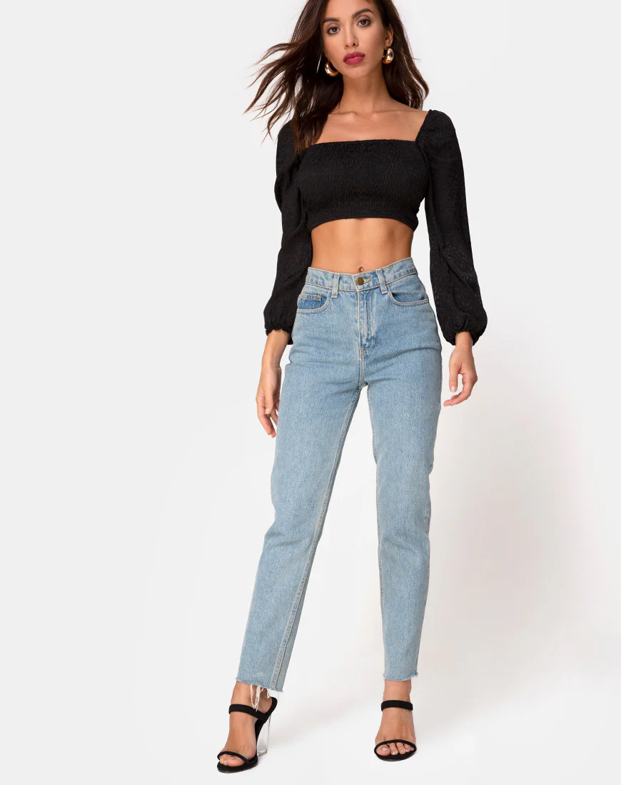 Elina Top in Black Satin Cheetah - Image 3