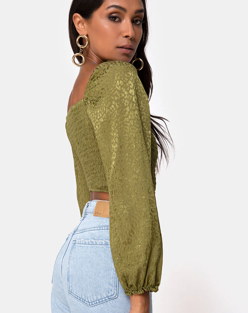 Elina Top in Satin Cheetah Khaki - Image 2