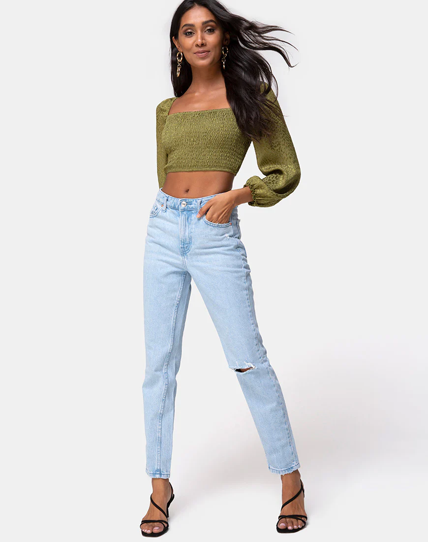 Elina Top in Satin Cheetah Khaki - Image 3