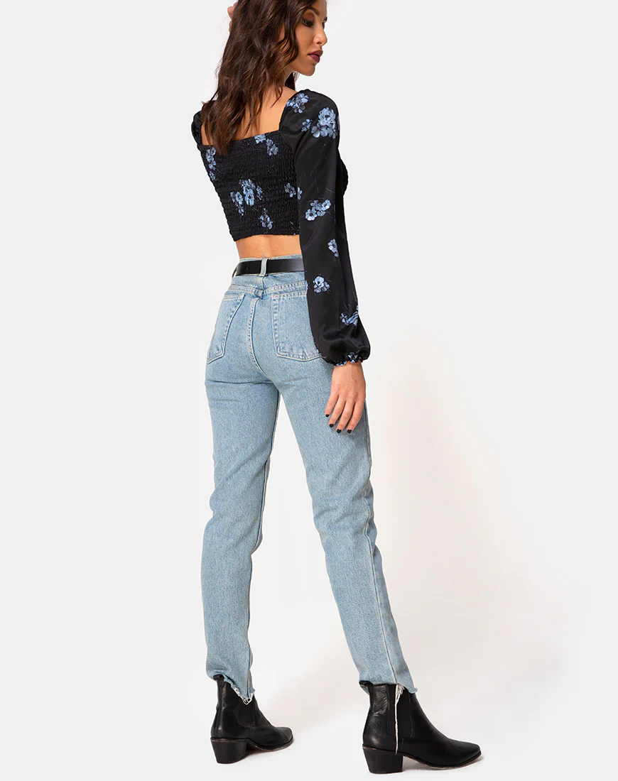 Elina Top in Satin Black Mono Flower - Image 4