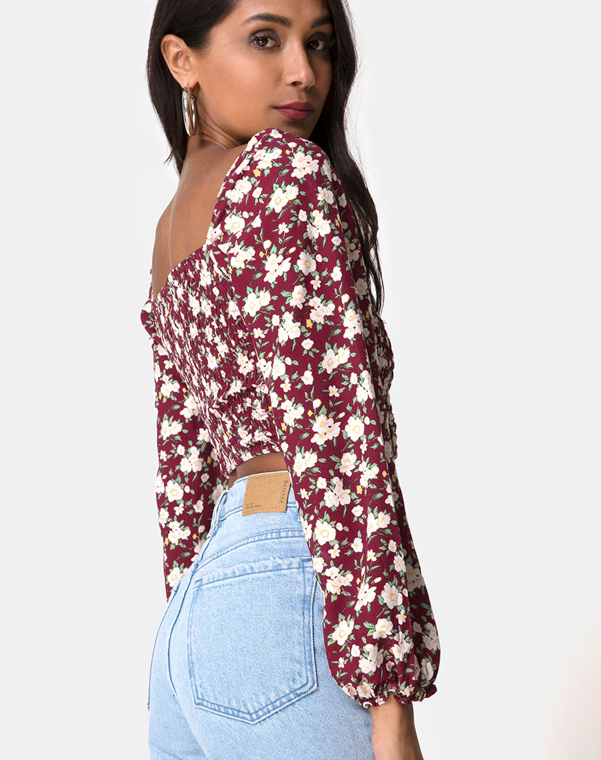 Elina Crop Top in Wild Fleur Maroon - Image 2