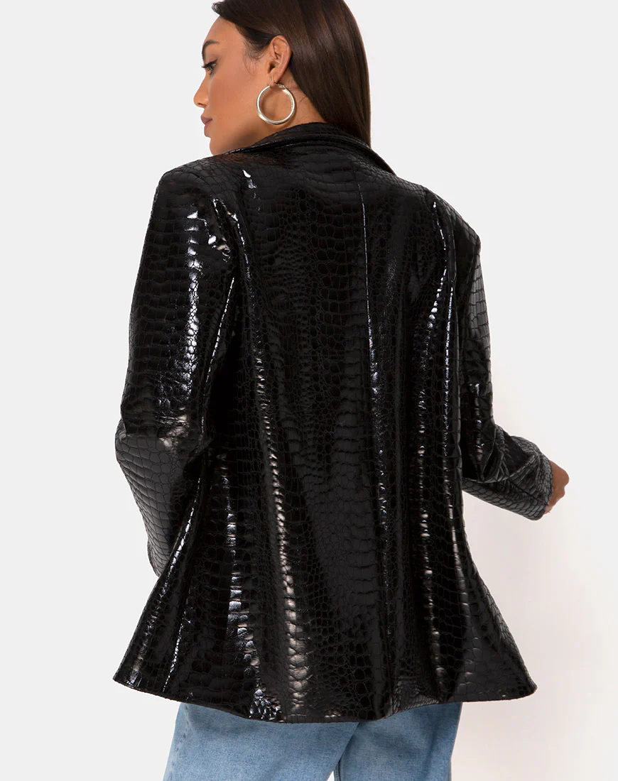 Elize Blazer in Croc PU Black - Image 2