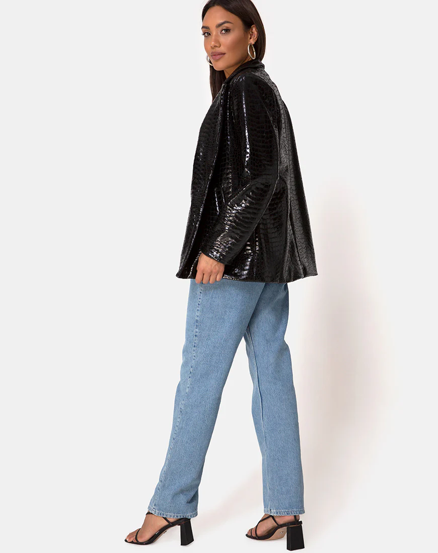 Elize Blazer in Croc PU Black - Image 4