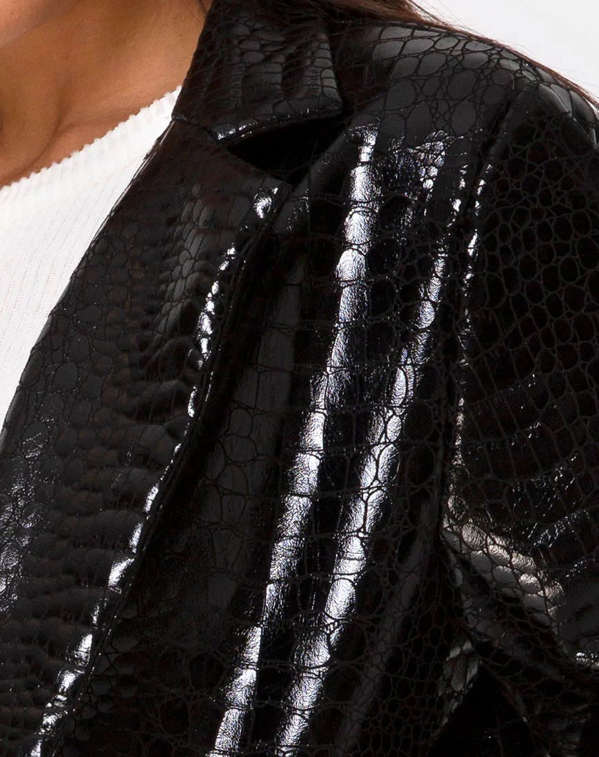 Elize Blazer in Croc PU Black - Image 5