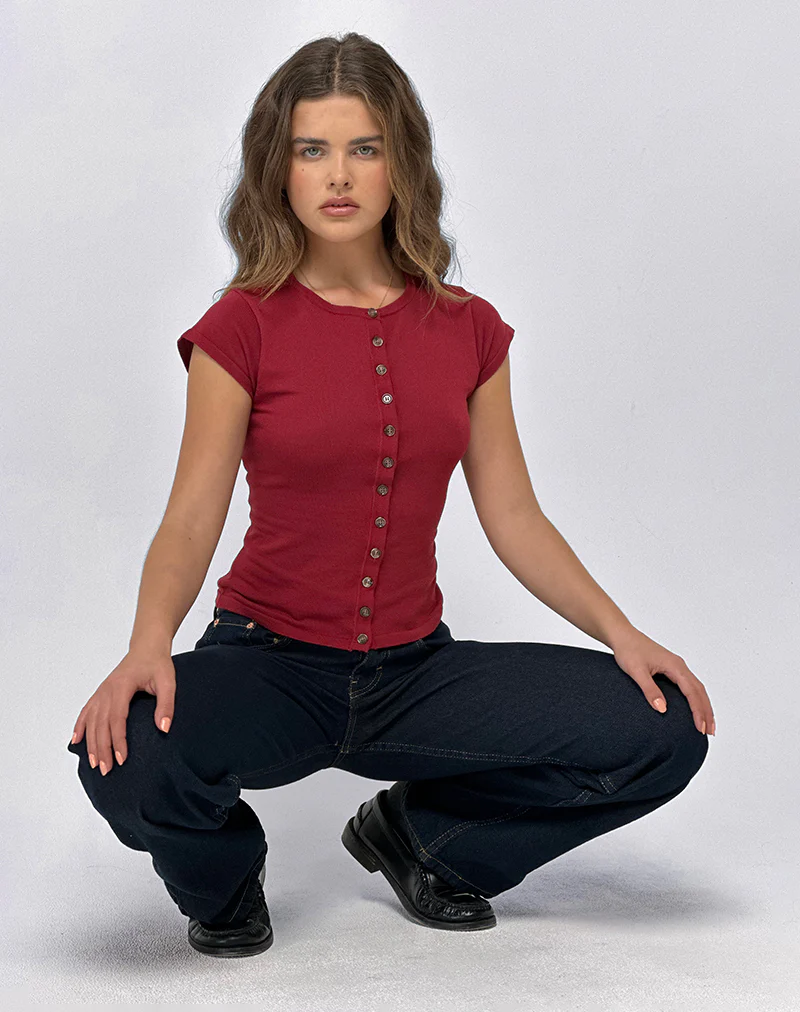 Elmira Top in Knit Burgundy - Image 2