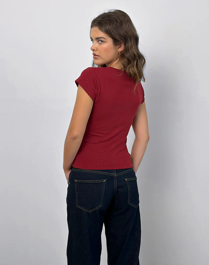 Elmira Top in Knit Burgundy - Image 3