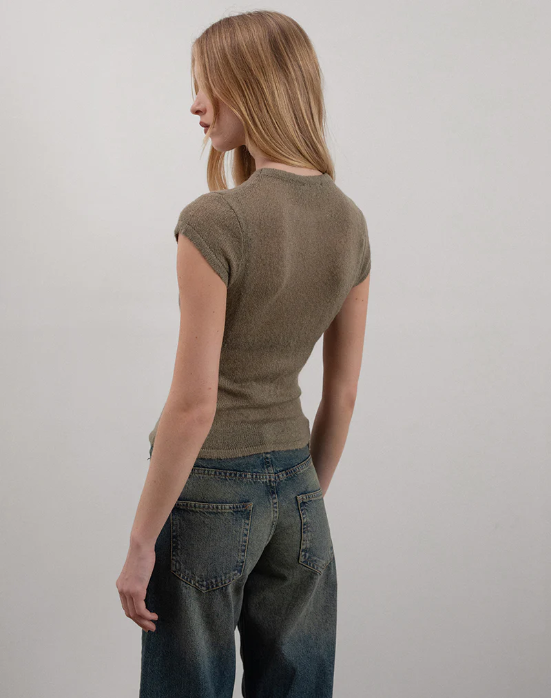 Elmira Top in Sheer Knit Khaki - Image 4
