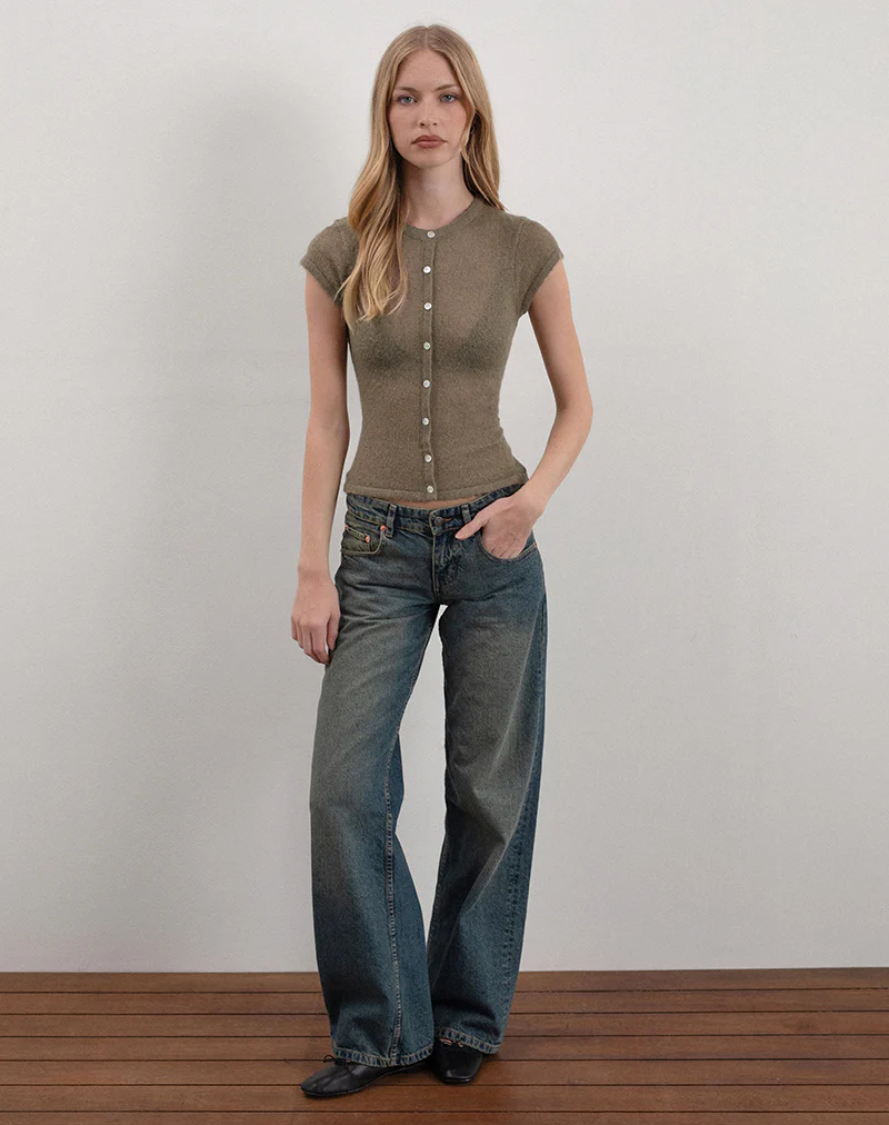 Elmira Top in Sheer Knit Khaki - Image 5