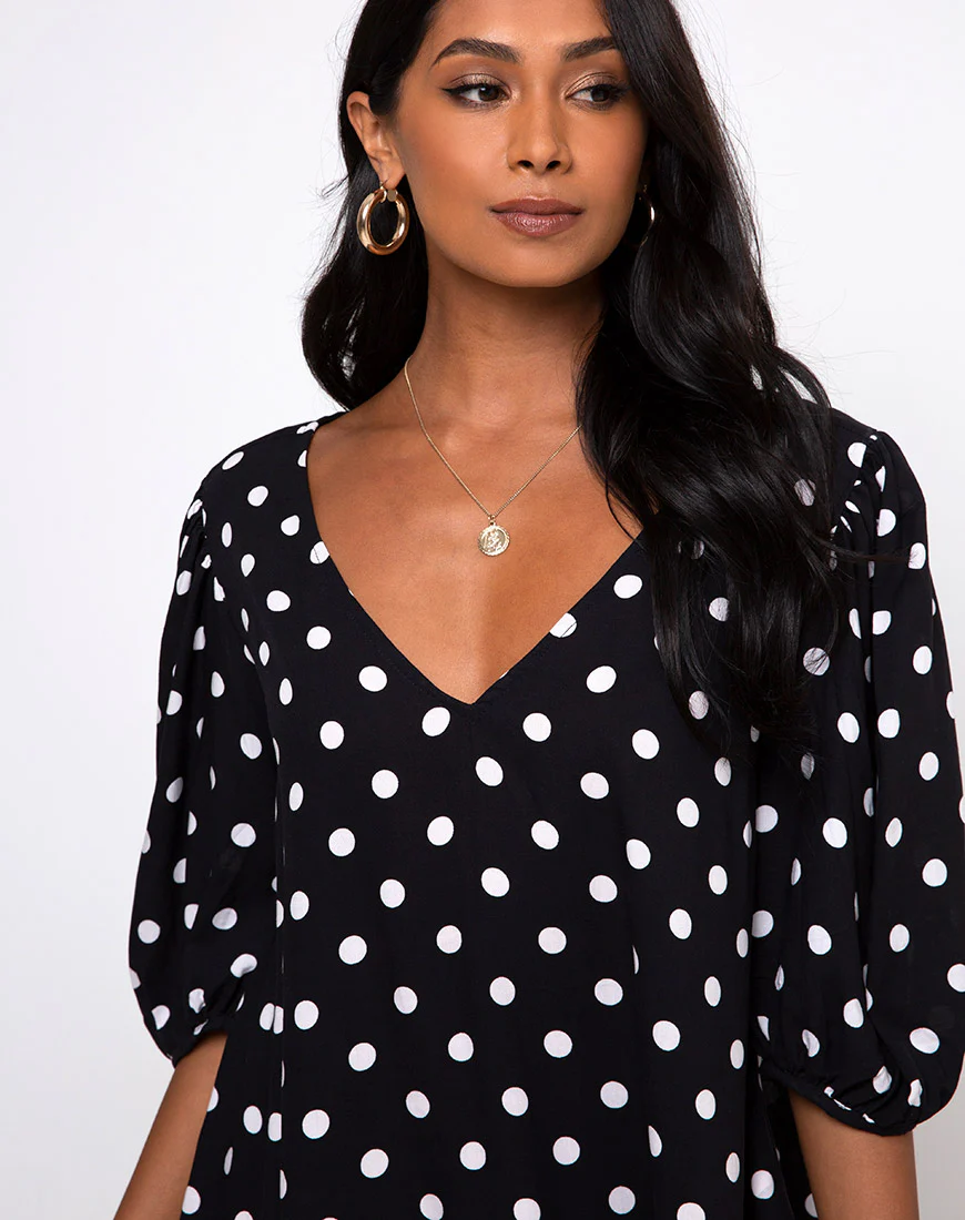 Elna Babydoll Dress in 80's Polka Black - Image 5