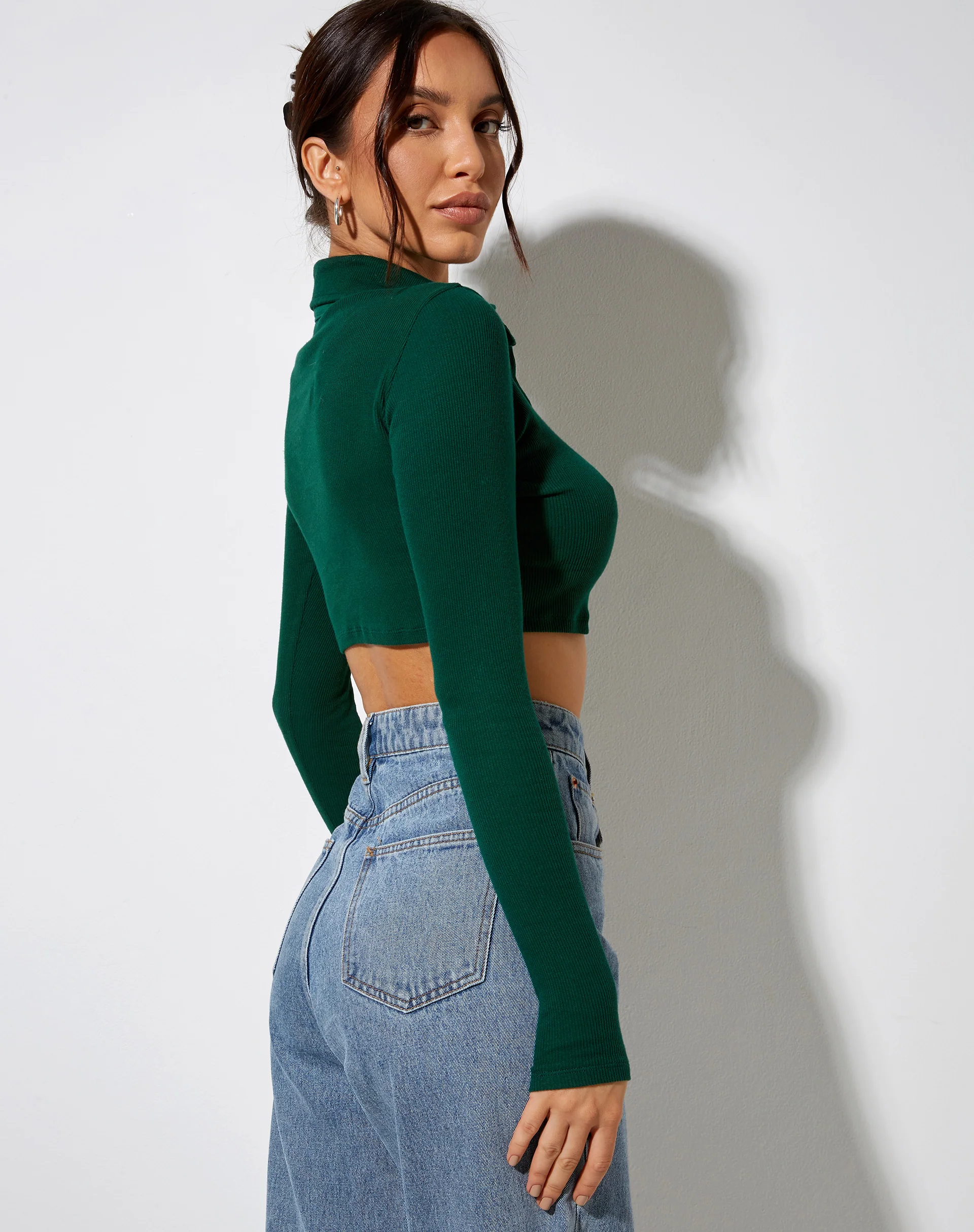 Elody Crop Top in Bottle Green Cupid Gold Embro - Image 3