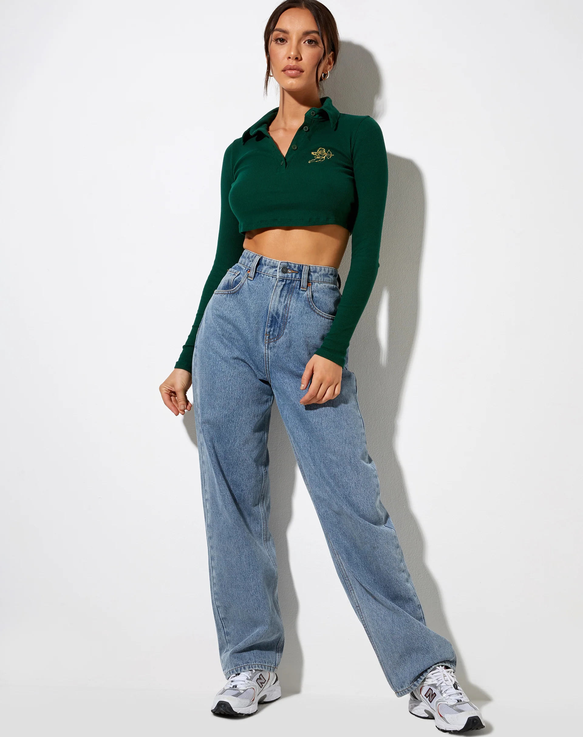 Elody Crop Top in Bottle Green Cupid Gold Embro - Image 4