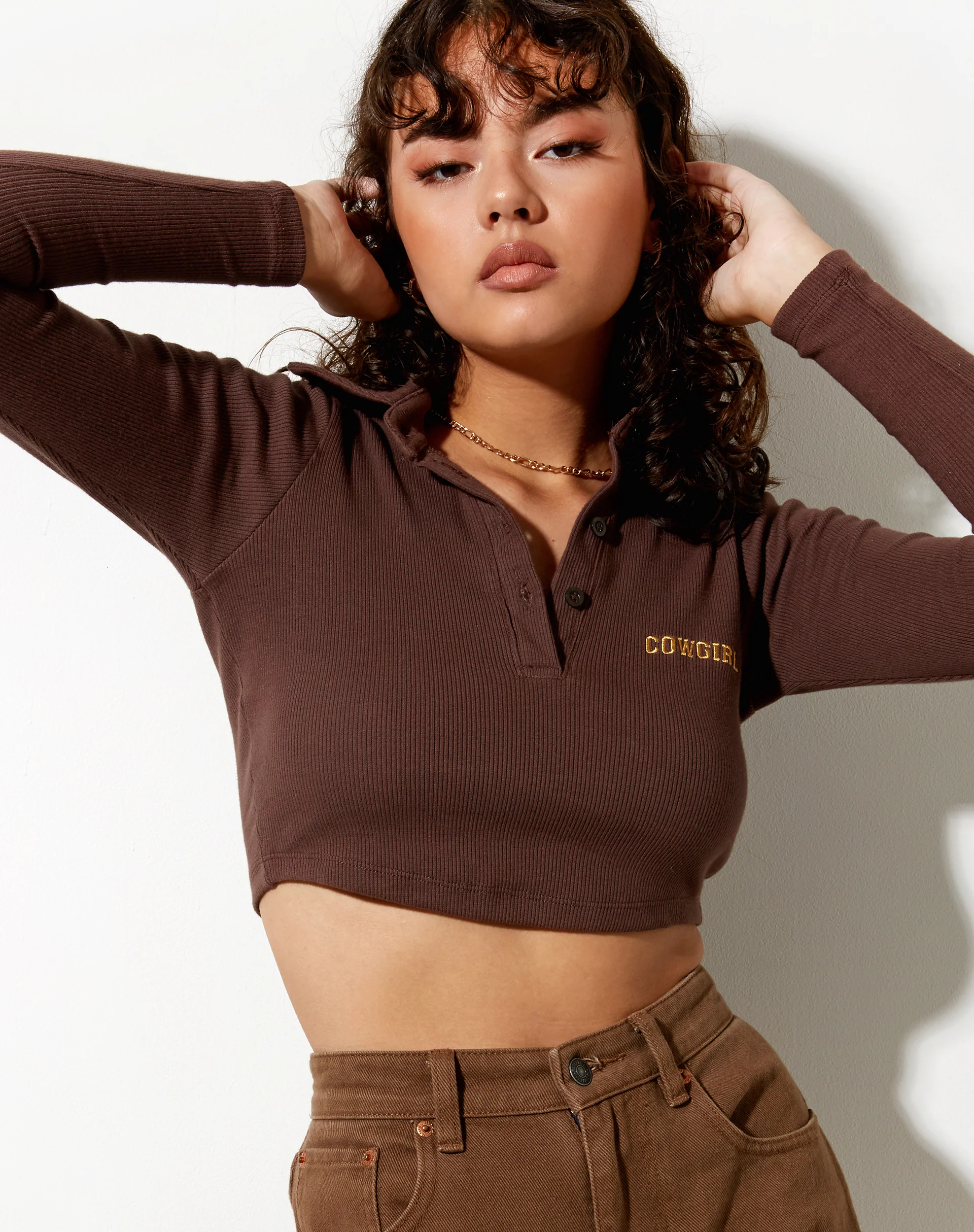 Elody Crop Top in Rib Deep Mahogany Cowgirl Embro - Image 4