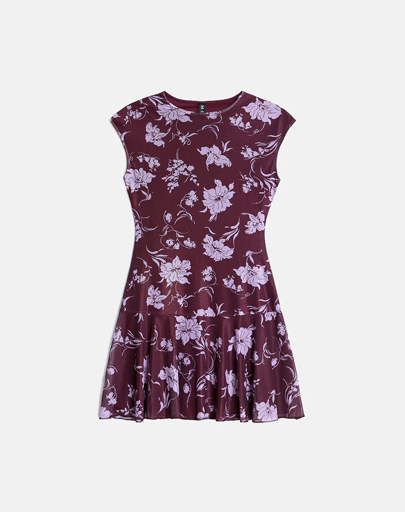 Elorina Mini Dress in Blooming Bliss Burgundy - Image 4