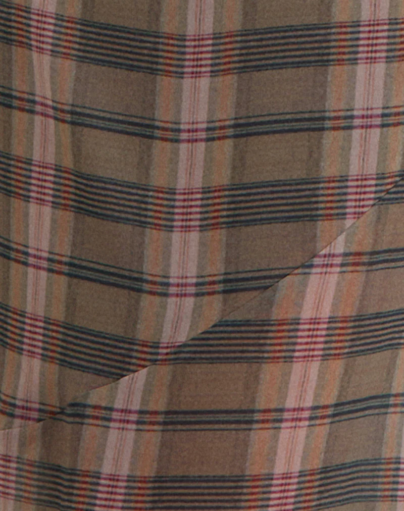 Elska Maxi Dress in Brown and Pink Blurry Check - Image 5