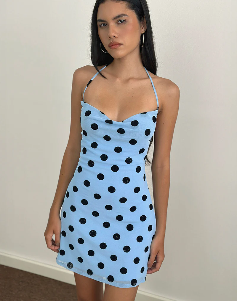 Eltazia Mini Dress in Blue with Polka Space Black - Image 3