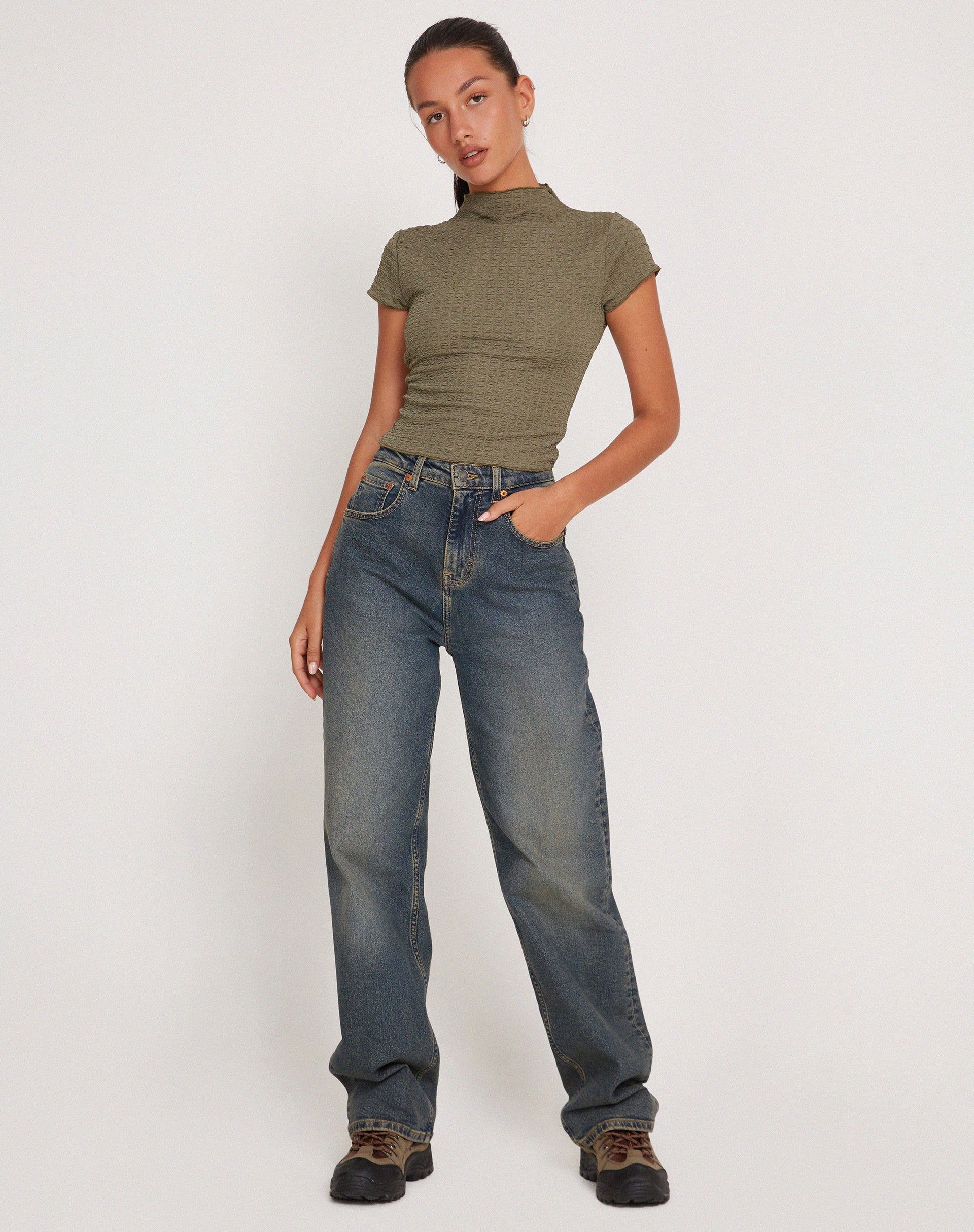 Elton High Neck Top in Khaki - Image 5