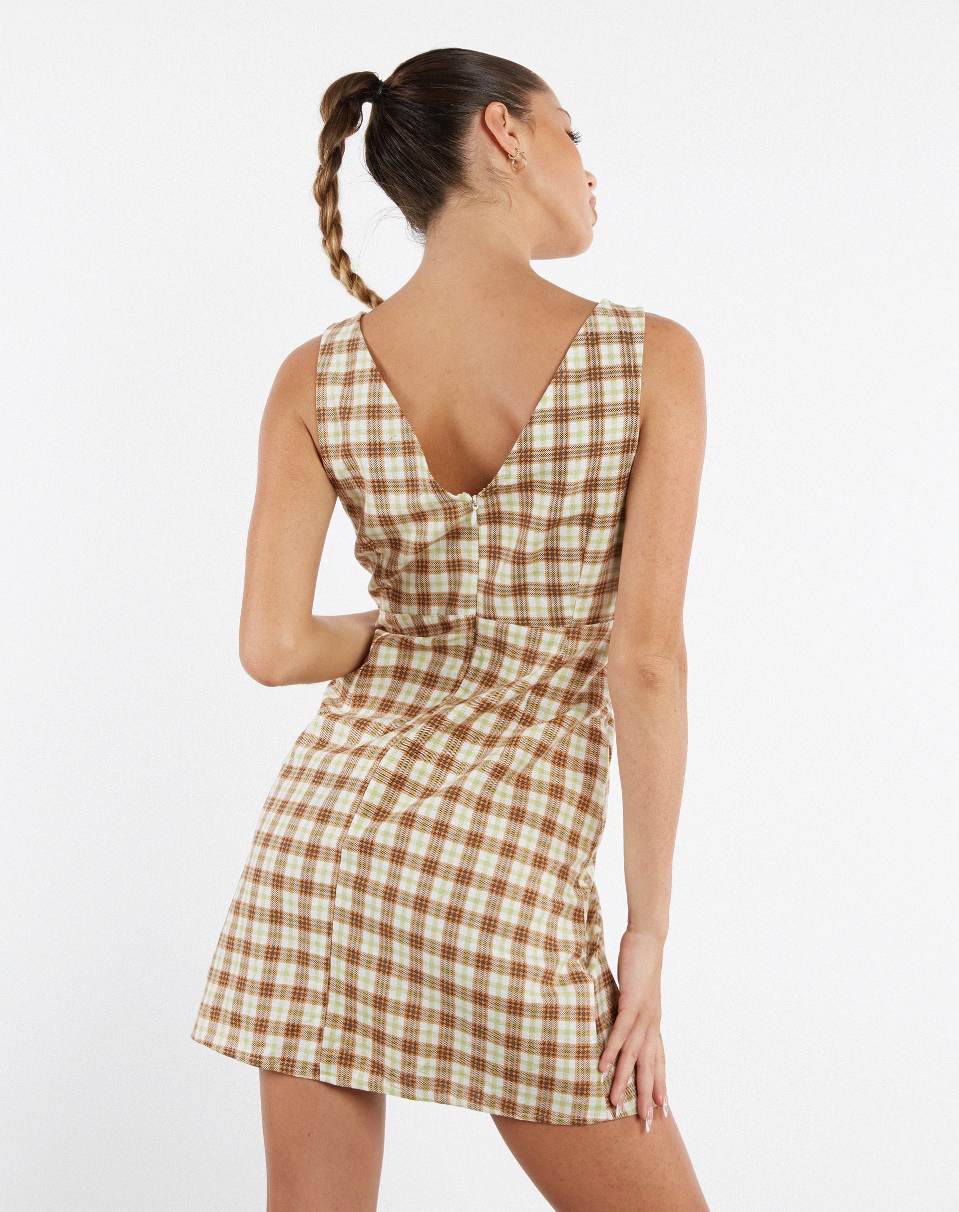 Eluned Day Dress in Yellow and Brown Check - Image 5