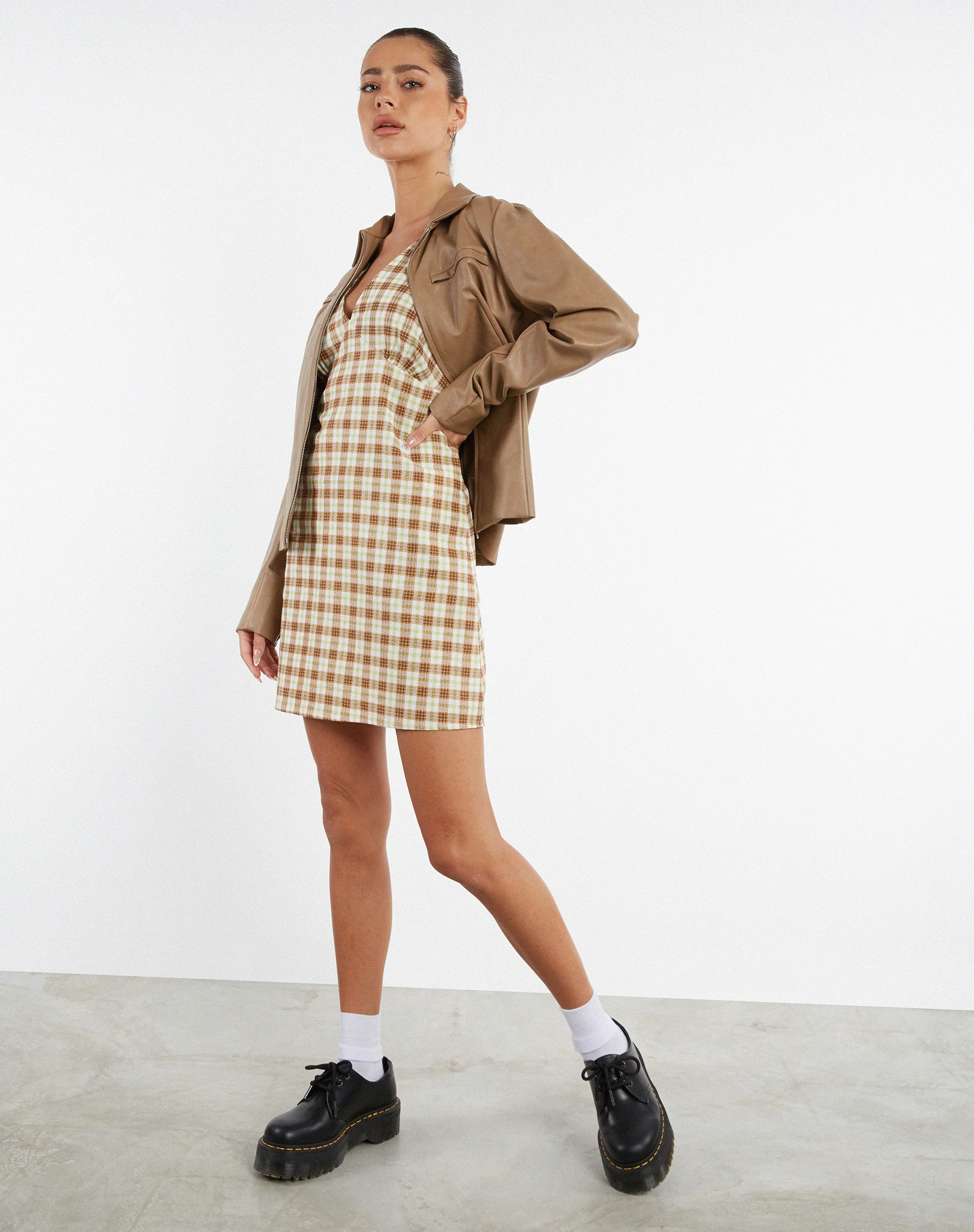Eluned Day Dress in Yellow and Brown Check - Image 6