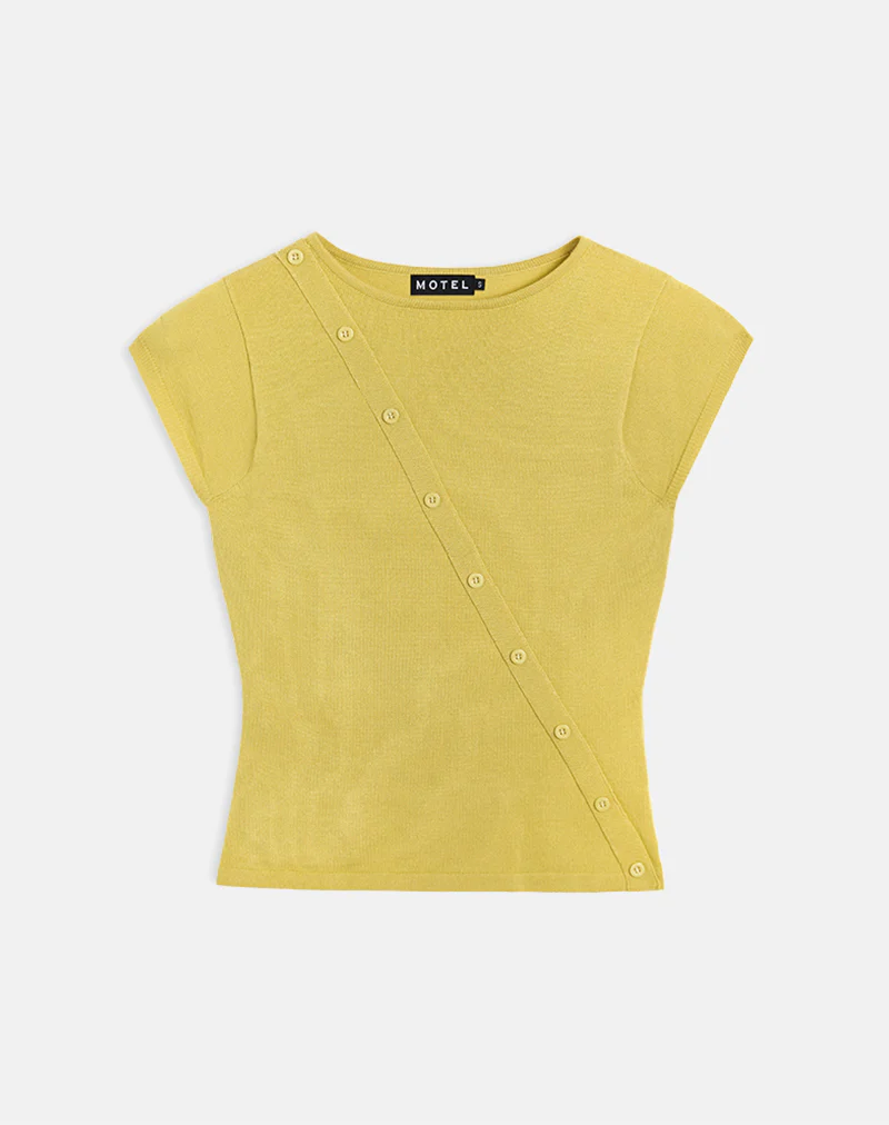 Elyra Asymmetric Top in Knit Golden Green - Image 3