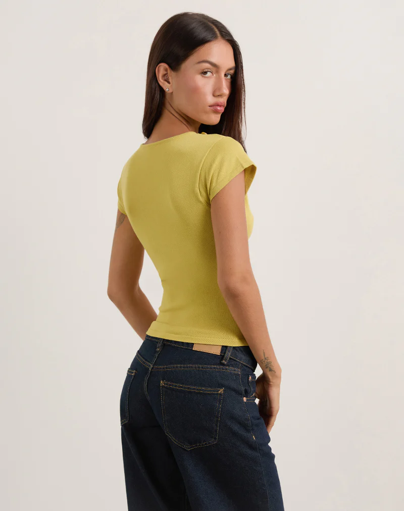 Elyra Asymmetric Top in Knit Golden Green - Image 5