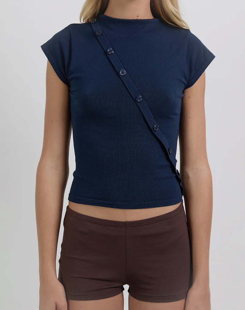 Elyra Asymmetric Top in Knit Navy - Image 2