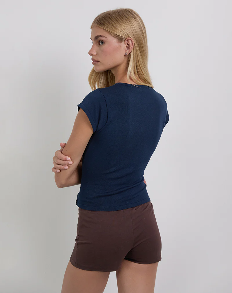 Elyra Asymmetric Top in Knit Navy - Image 5
