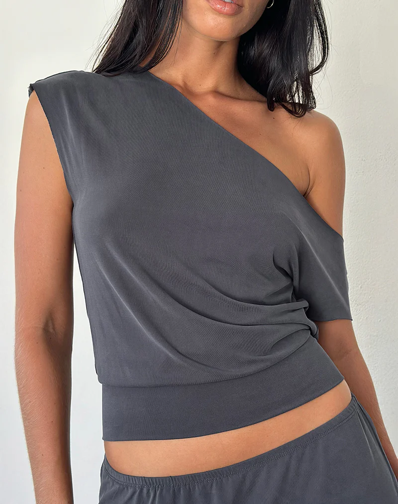 Elysian Asymetric Top in Dark Grey Cupro - Image 3