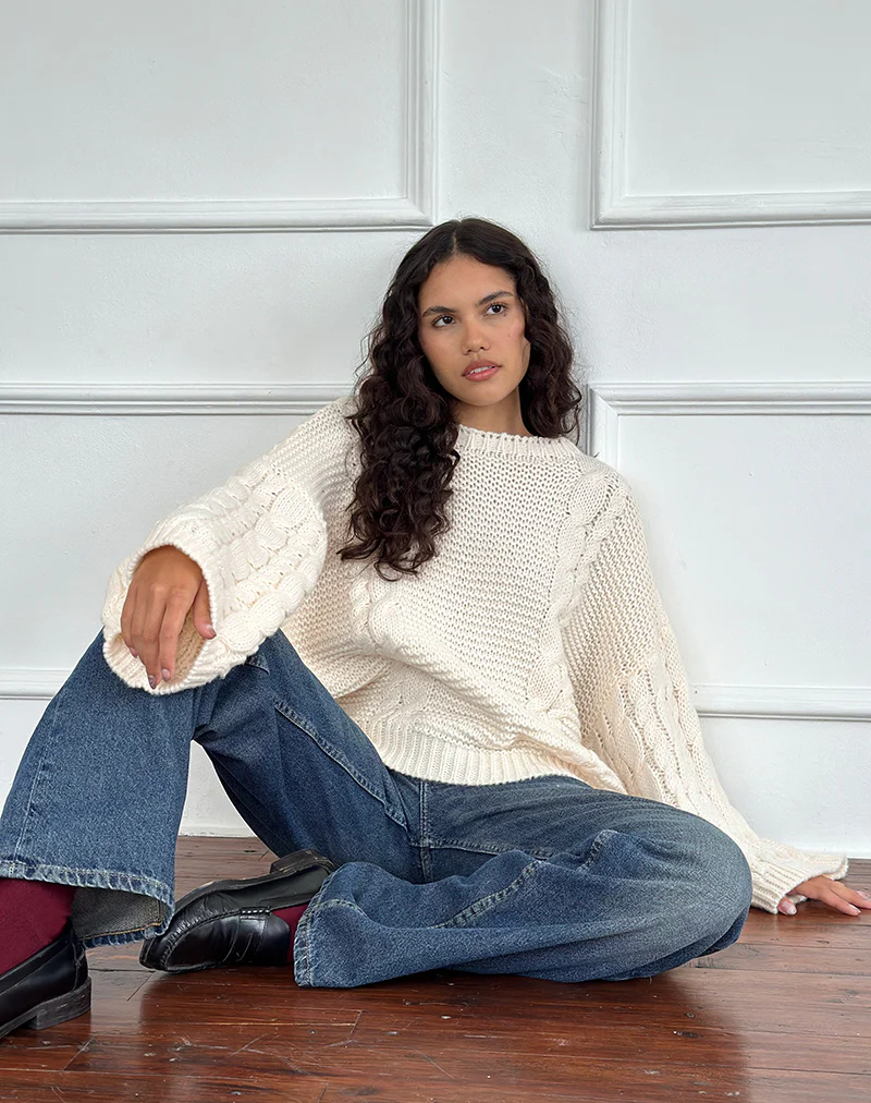 Emarti Jumper in Luxe Chunky Knit Ivory - Image 3