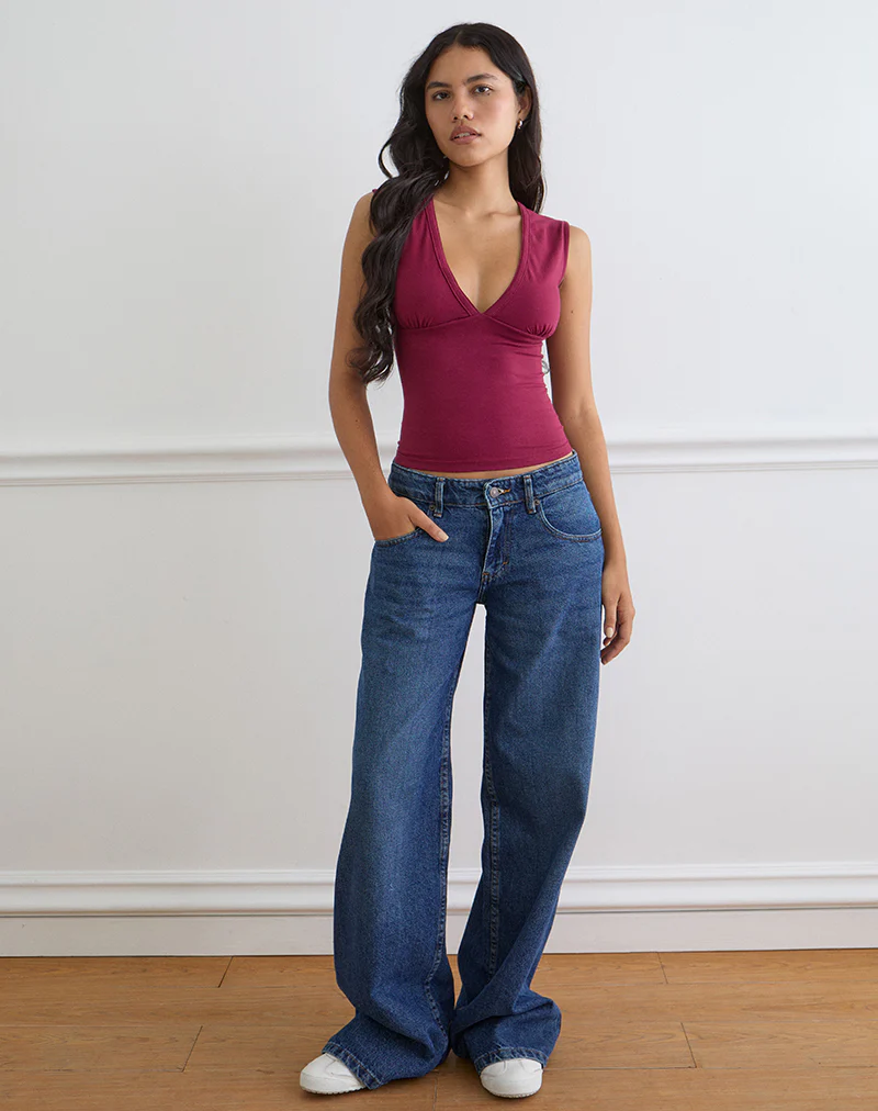 Emberly Plunge Top in Burgundy - Image 2