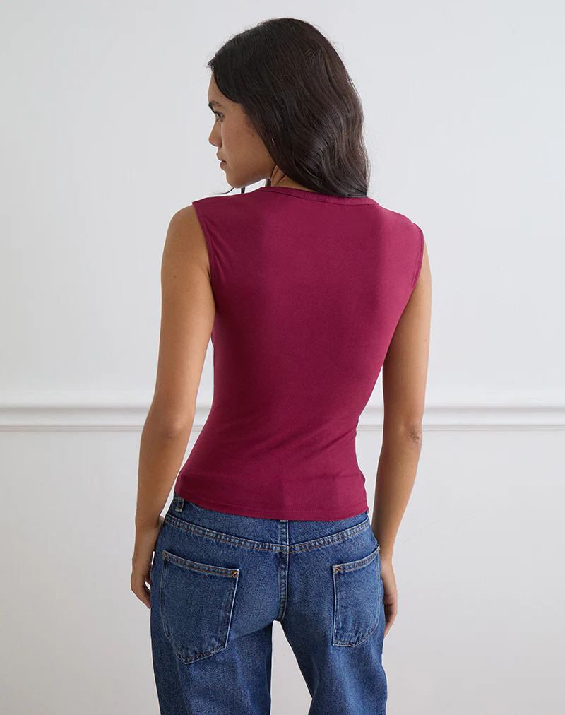 Emberly Plunge Top in Burgundy - Image 4